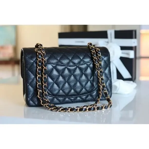 Chanel authentic 2021 Classic Small Black Caviar Flap Bag purse Gold chain - Picture 4 of 15